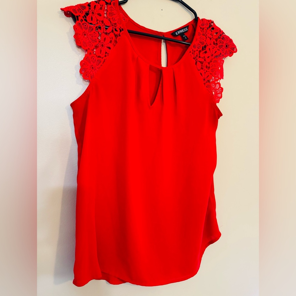 Express Red Lace Cap-Sleeve Blouse